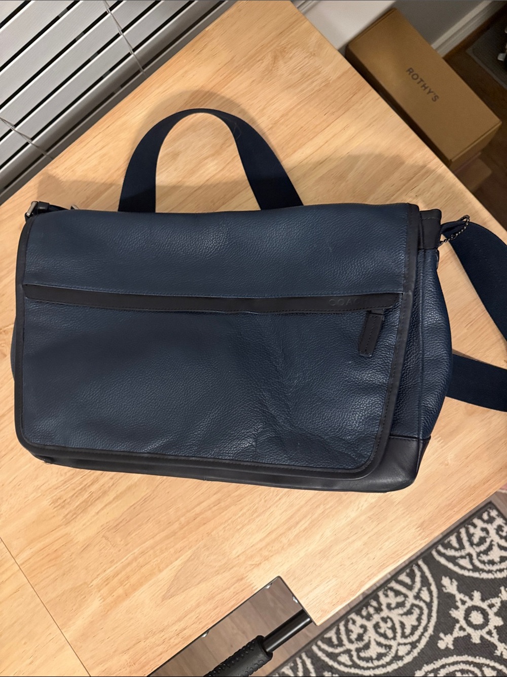 Coach Navy Leather Messenger Bag with Adjustable Strap